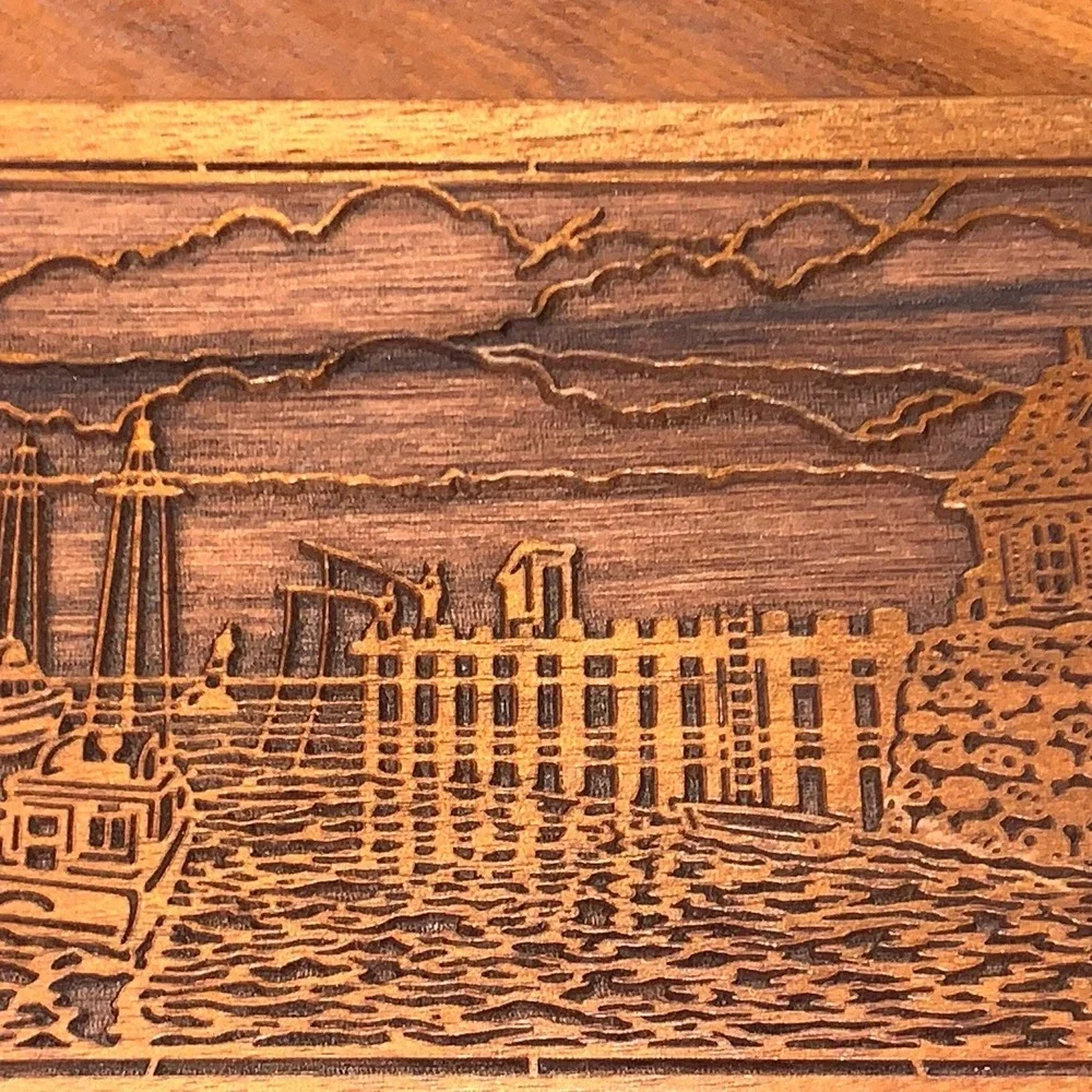 Vintage Laser Craft Carved Walnut  Wood Letter Holder Pelican Harbor Made in USA